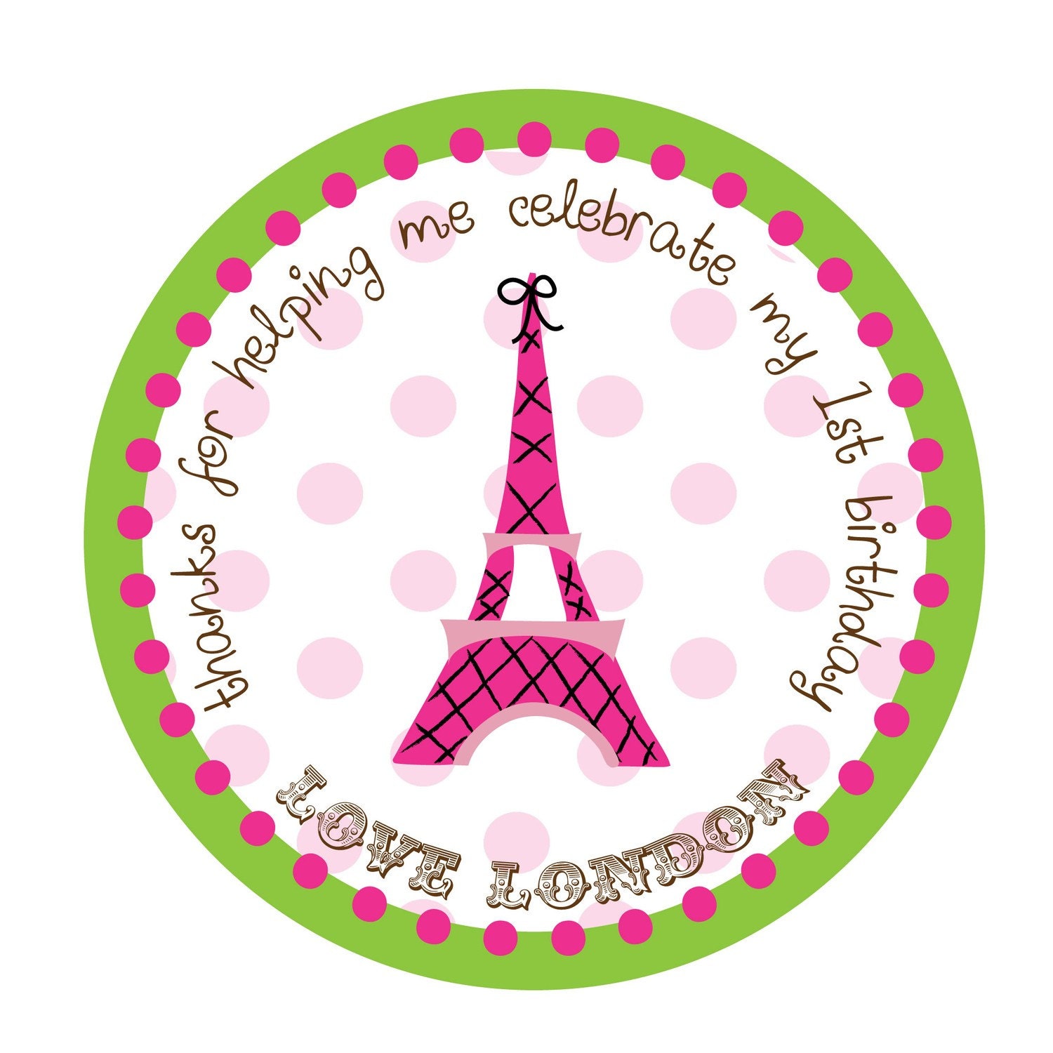 Paris Theme, Polka Dot, Pink, Personalized Stickers, Birthday,Holiday, Birthday,Children, Kids, Party, Favor stickers Stickers Set of 24 Il_570xn