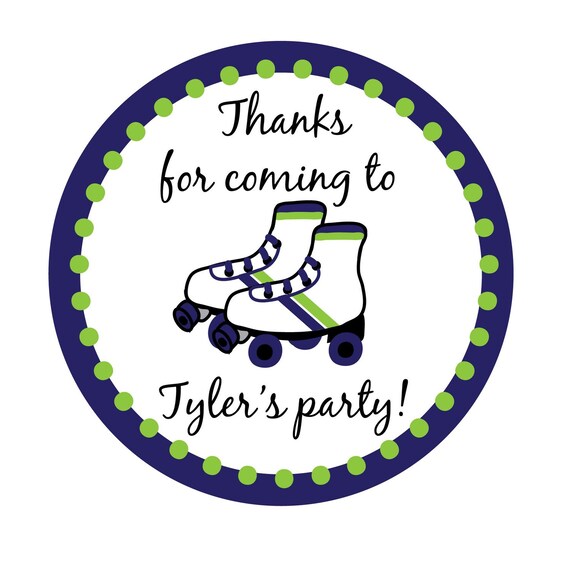 Personalized Stickers, Roller Skate,Polka dots, Birthday,Kids, Party, Favor stickers,Personalized Stickers Set of 24 Il_570xn