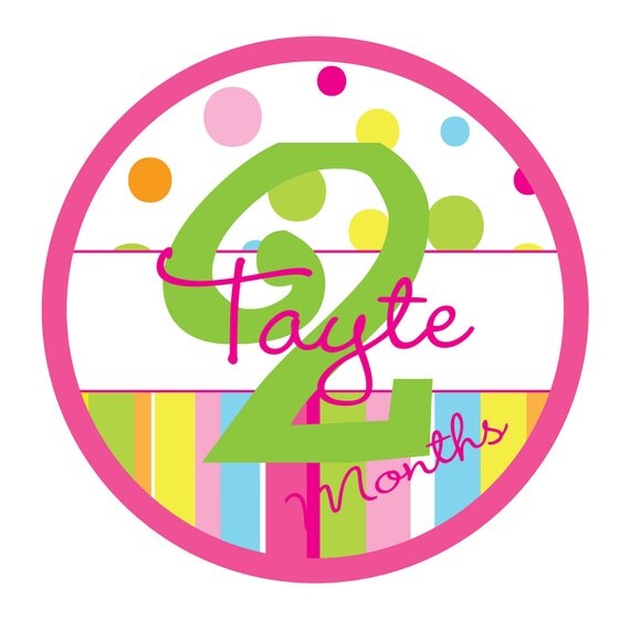 Baby Monthly Onsie Stickers, Birthday,Polka dots, Birthday, Kids, Party, Favor stickers, Personalized Stickers set of 12 Il_570xn