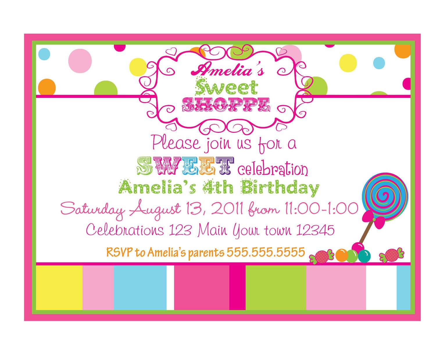 Personalized Invitations, Set of 10, Candy Shoppe, Sweet Shop, Birthday, Sweet Treat, Boys, Girls, Candy, Lollipops, Gumballs Il_570xn
