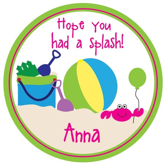 Pool Party, Swim party, Luau, Beach, Crab, Flip Flops,Birthday, Birthday, Children, Favor stickers, Set of 20 5 inch round Il_570xn