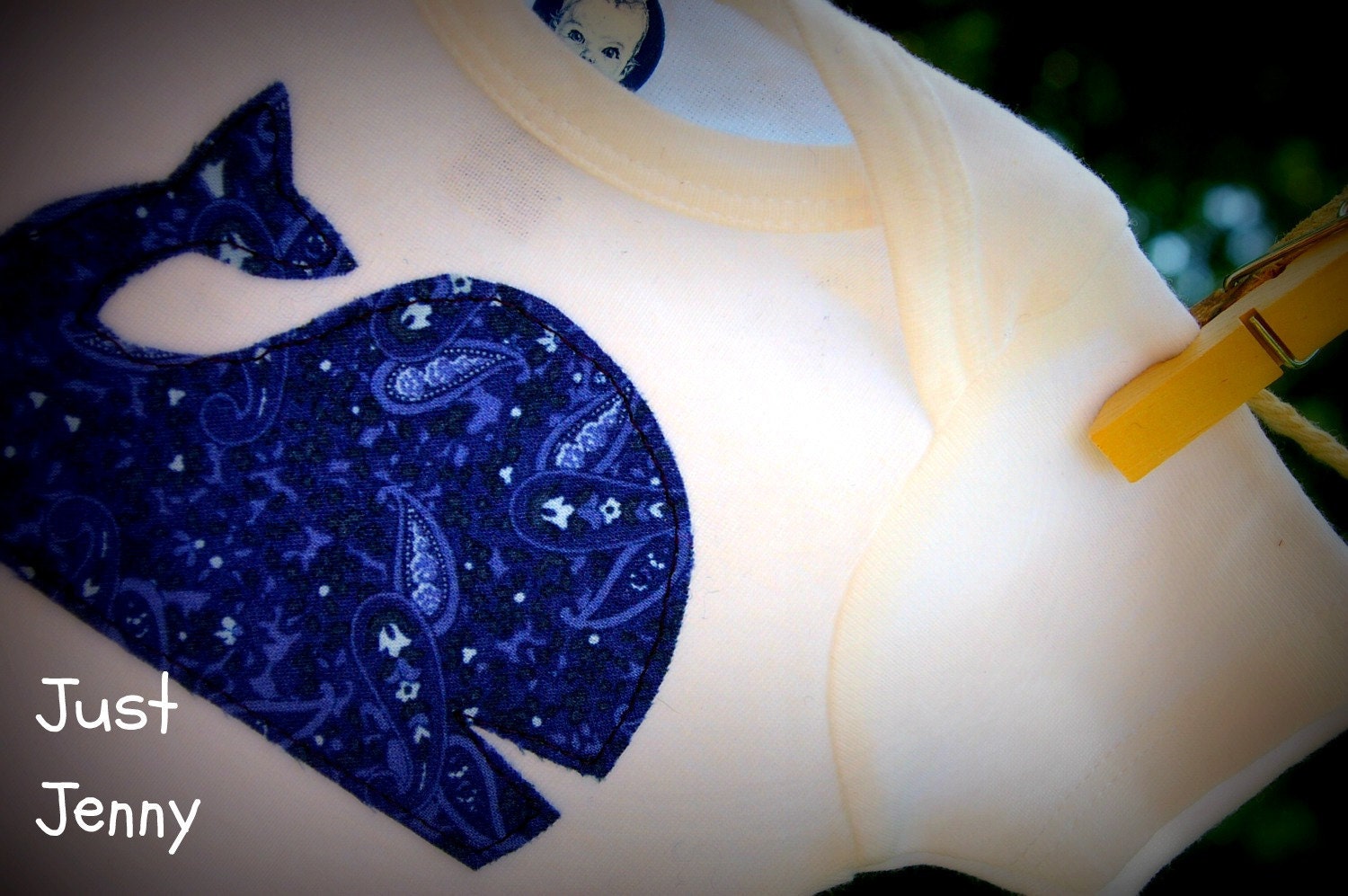 Blue Paisley Whale Applique Onesie short sleeve size 0 - 3 months