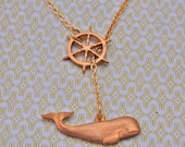 Whale and Ship Wheel Charms Nautical Themed Lariat Necklace