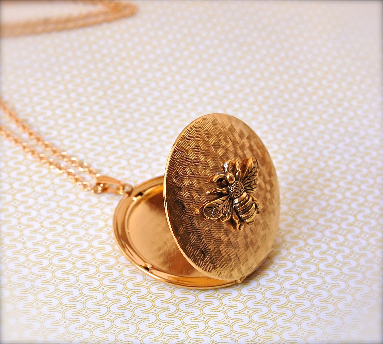 Bumblebee Vintage Locket Necklace Gold
