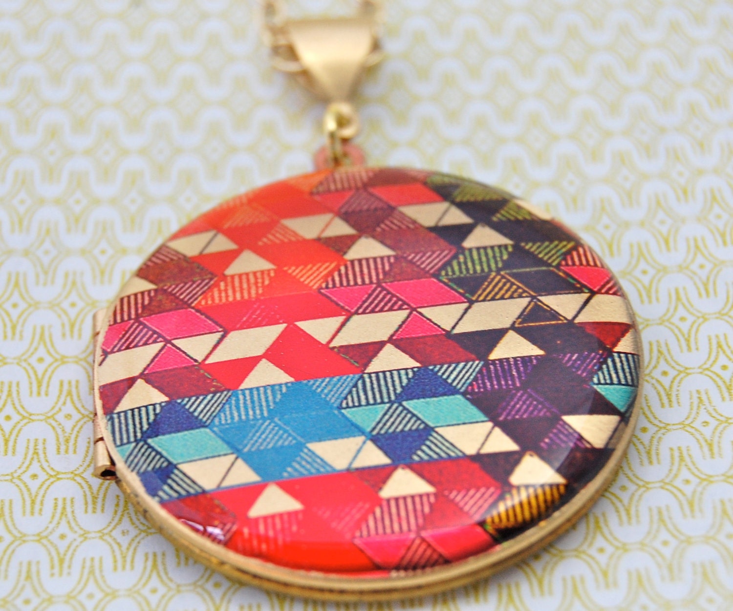 Vintage Locket Necklace Alyson Fox Original Artwork "Color Study II"
