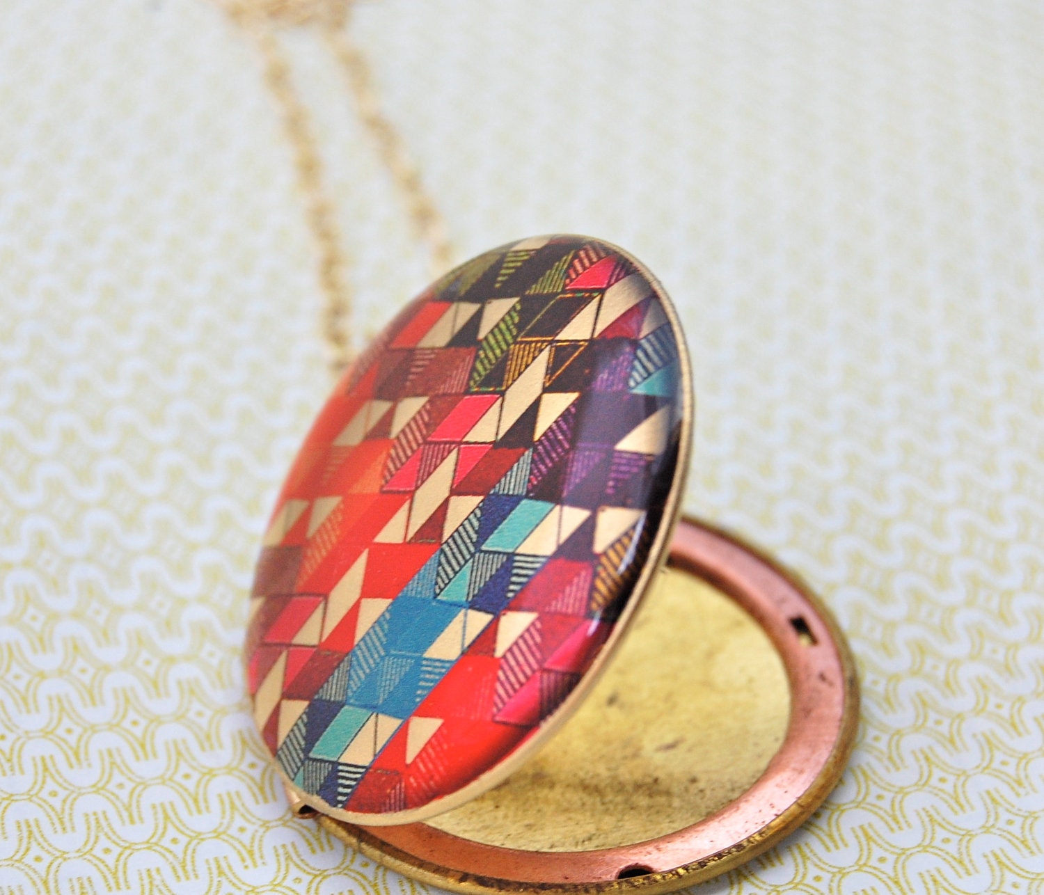 Vintage Locket Necklace Alyson Fox Original Artwork "Color Study II"