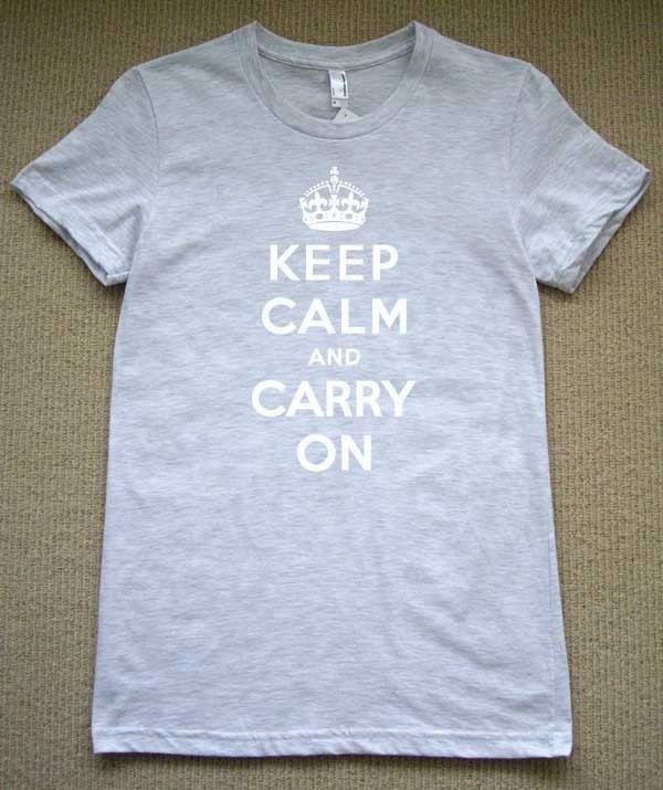 Keep Calm And Carry On KIDS T-Shirt (Heather Grey- white ink) 2, 4, 6, 8, 10, 12 American Apparel