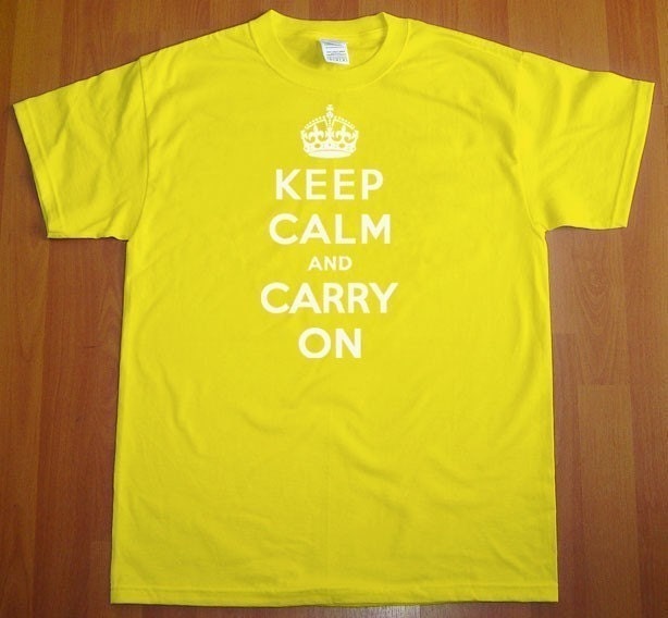 Keep Calm And Carry On MENS T-Shirt (Yellow- White Ink) S, M, L, XL, XXL