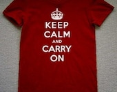 Keep Calm And Carry On WOMENS T-Shirt (Wine- White Ink) S, M, L, XL American Apparel