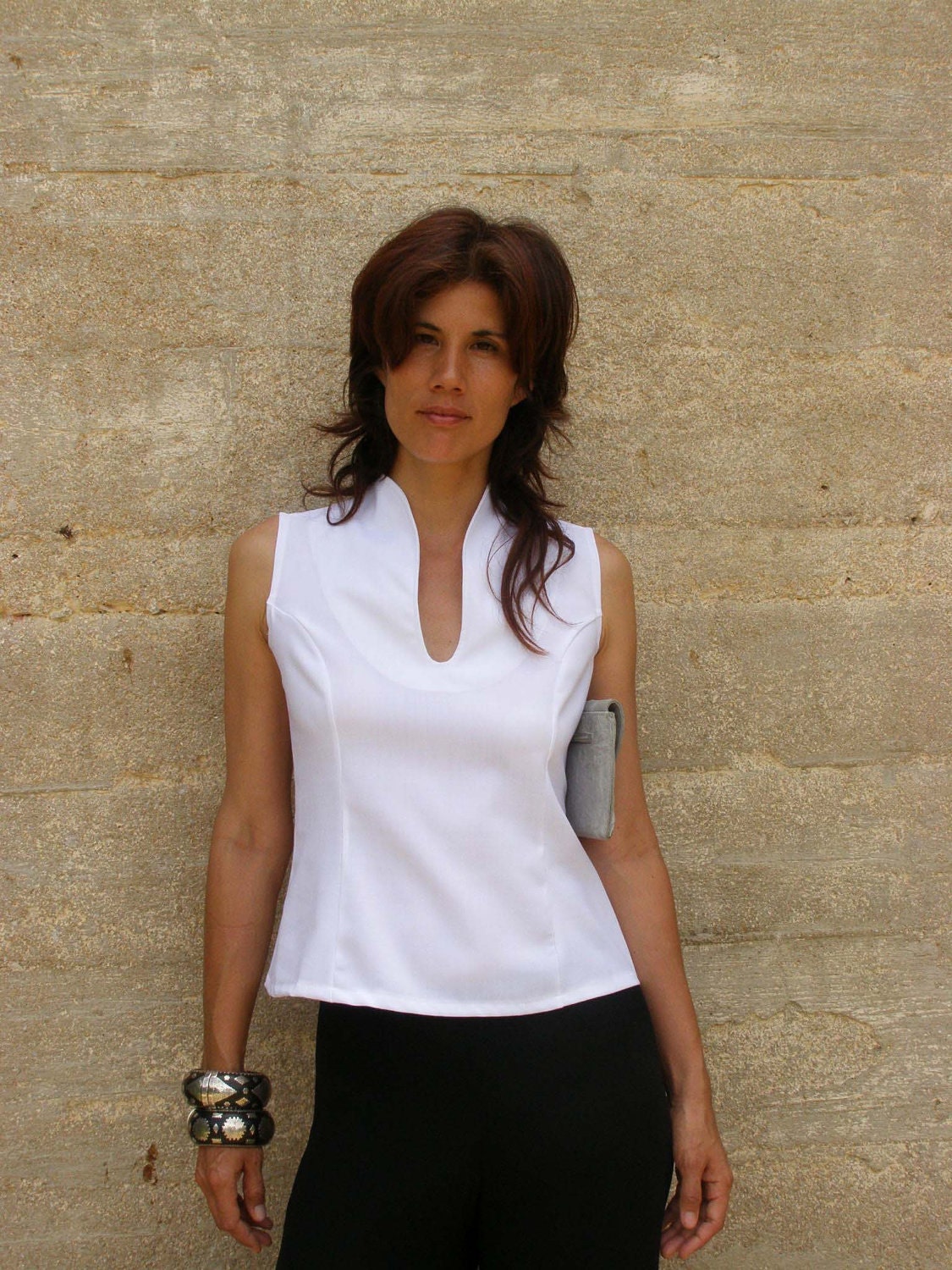 White elegant top-Sleeveless top-Summer top-Outerwear-Womens clothes-WHITE TAILORED TOP-Office wear-Summer fashion-Made to order