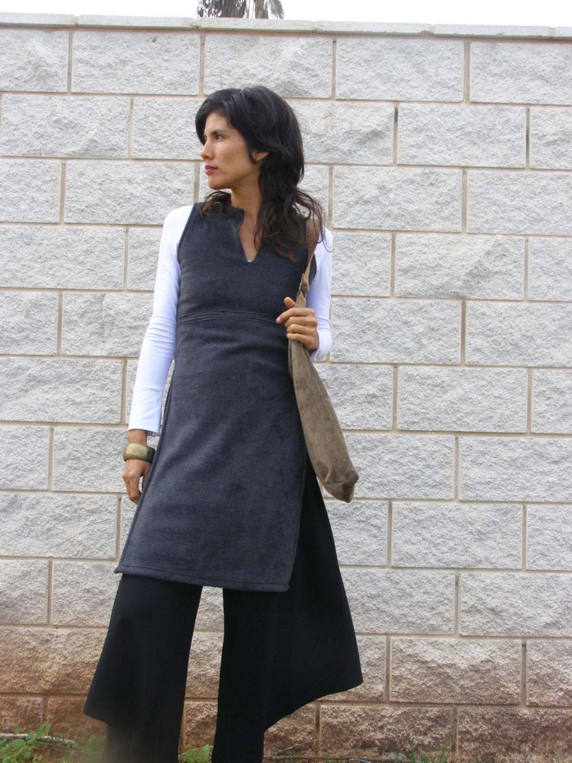 Winter Fleece ASIAN TUNIC-Women's cozy sweater-Empire cut tunic with side slits-Womens clothing