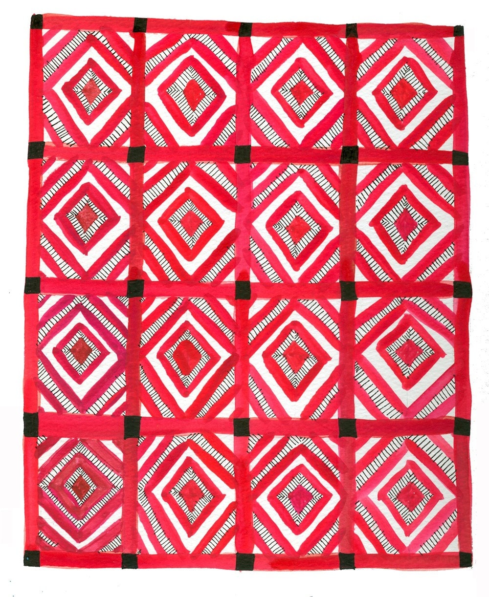Red Quilt Watercolor Print