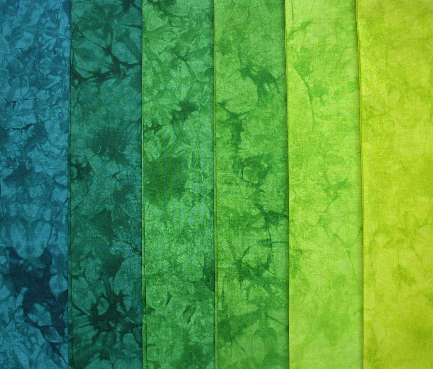 Hand Dyed Cotton Quilt Fabrics, VERDANT GREENS medley, 6 Fat Quarters in Jewel-like Greens