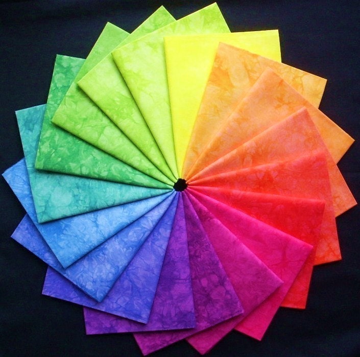 Hand Dyed Fabric, Cotton, JELLY BEANS colorwheel, 18 Fat Quarters in Bright Pastels