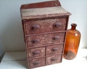 Primtive Apothecary Style Drawer Cabinet- Nice old Shabby Barn Red Paint - TrueNorthInteriorDes