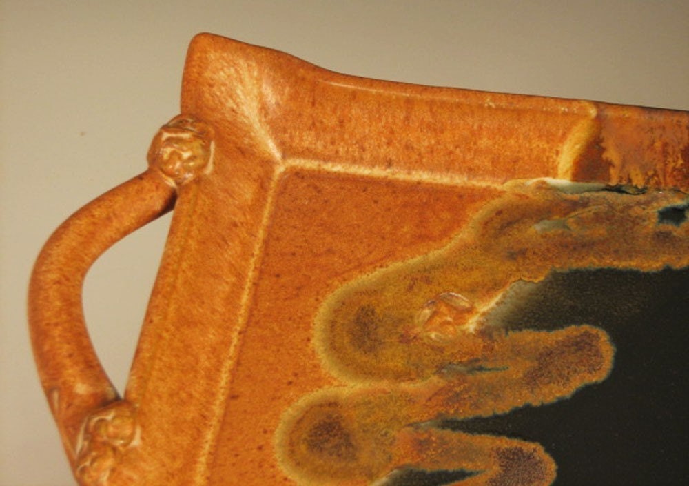 Pottery Stoneware Serving Tray in Mocha Swirl