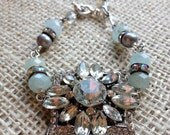 Vintage Assemblage Bracelet - Rhinestone and Beaded Upcycled Bracelet with Vintage Brooch - Vintage Bling
