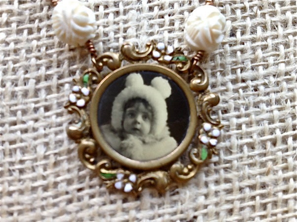 Vintage Assemblage Necklace - Sweet Baby Bunting - Repurposed Necklace - Pink and Cream