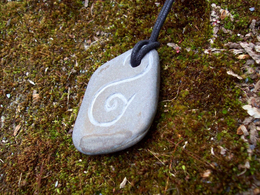 SALE- Primitive Beach Stone Spiral Thorn Pendant