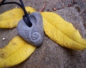 SALE- Primitive Beach Stone Heart Spiral Pendant