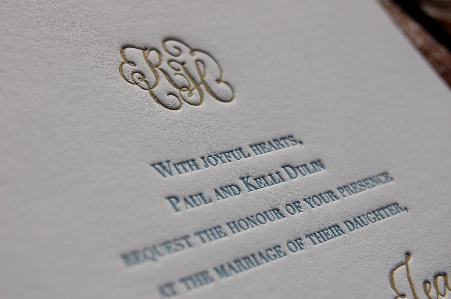 Letterpress Wedding Invitation featuring Hand Calligraphy Names and Monogram DEPOSIT