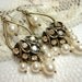 Bridal earrings, wedding jewelry, vintage style earrings with Swarovski golden shadow crystals, Swarovski ivory pearls, chandelier earrings