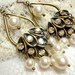 Bridal earrings, wedding jewelry, vintage style earrings with Swarovski golden shadow crystals, Swarovski ivory pearls, chandelier earrings