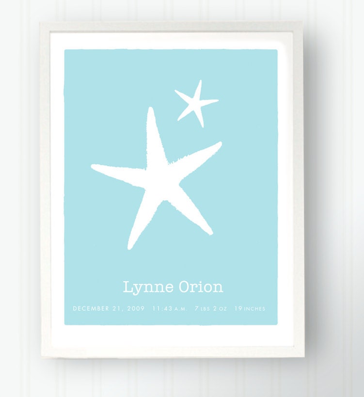 Nautical Starfish Baby Name Birth Childs Room Keepsake Print
