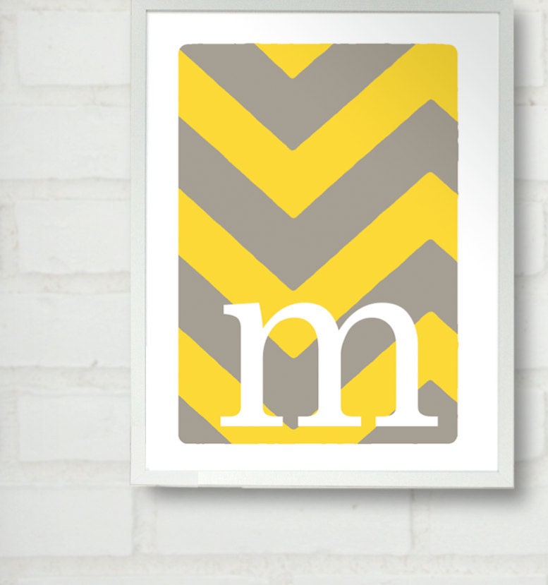 Chevrons Initial Print 8x10 inches - Mod Marigold Yellow and Gray