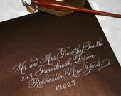 Calligraphy Envelope Addressing for Weddings. Burgues Script. Dip Pen and Ink