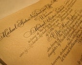 Wedding Marriage Certificate Custom Calligraphy by Hand, Real Parchment Vellum