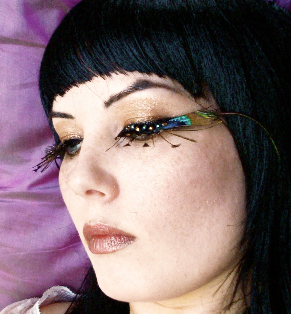 Isis - Exotic Peacock Feather Eyelashes w/ Swarovski Crystals - By Moonshine Baby