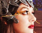 Firefly - Iridescent Orange & Gold Striped Feather Eyelashes w/ Swarovski Crystals - By Moonshine Baby