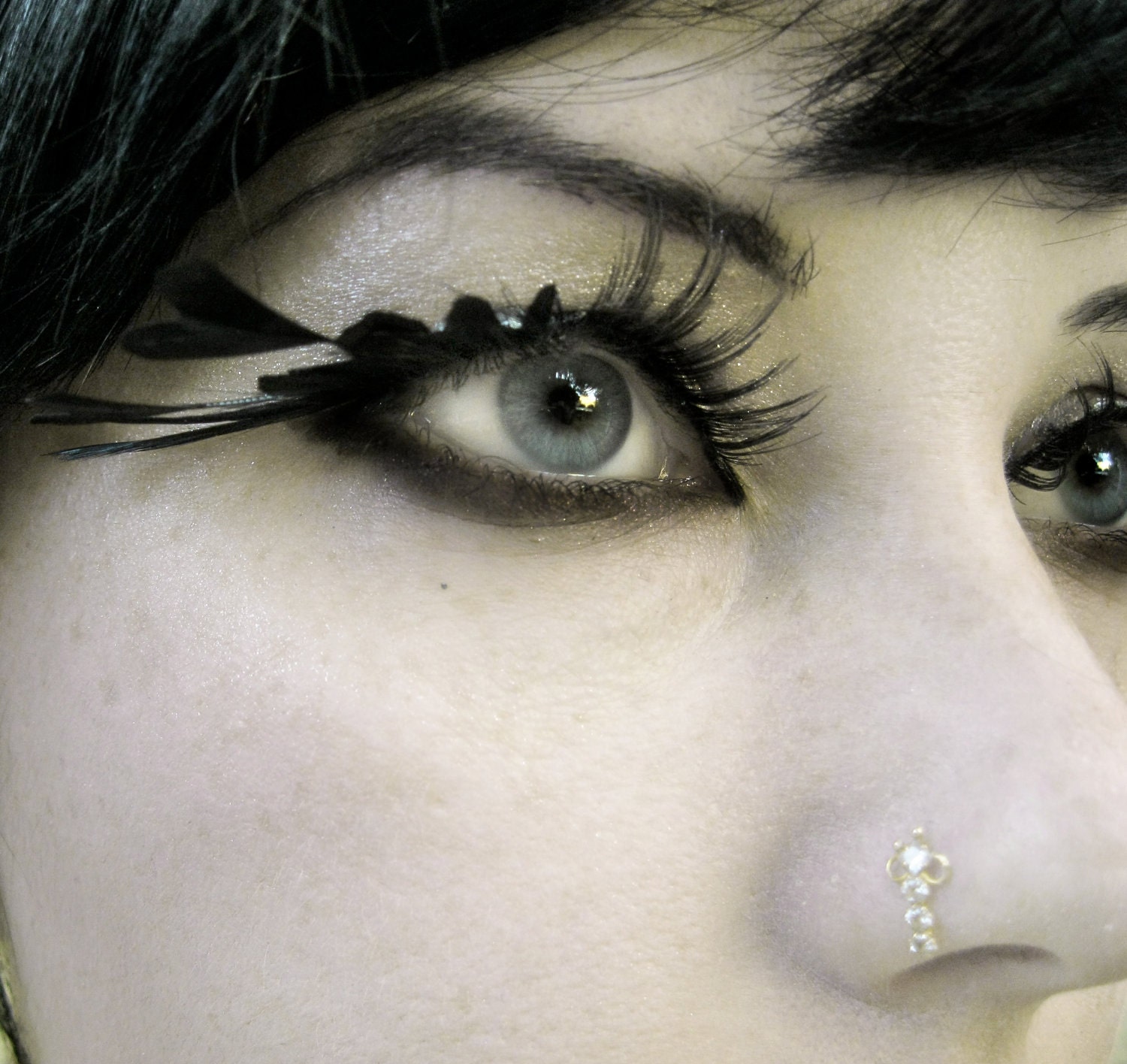 RESERVED for Milka Amnesia - Heart of Darkness - Decadent Feather Eyelashes w/ Black Hearts and Swarovski Crystals