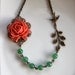 A Coral Color Rose Flower, Aventurine Gemstone Beads, Oxidized Branch, Flying Swallow, Necklace.  Holiday Gifts For Her. Bridesmaid Gifts.