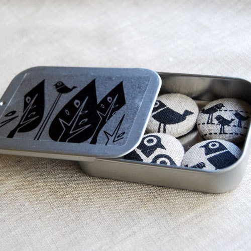 magnets - screenprinted birds on linen