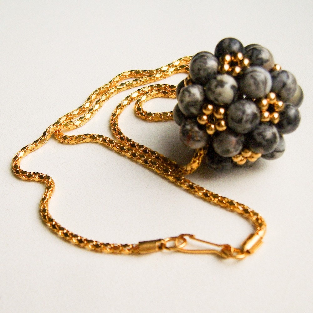 Necklace - Gray Fossil Jasper - Gold Plated Chain