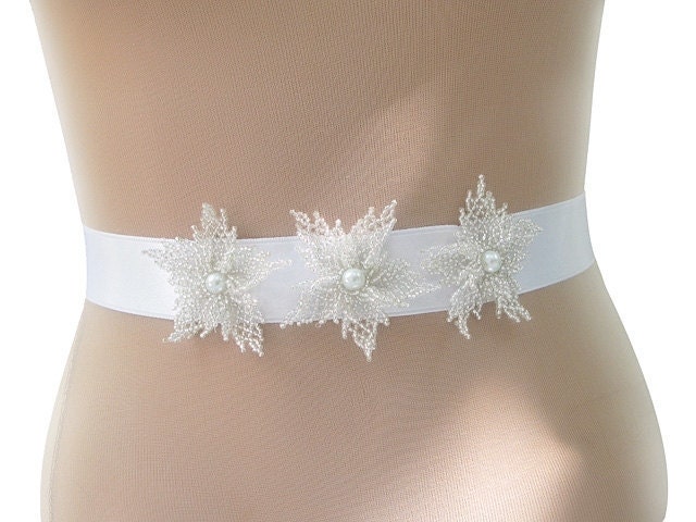 Elegant Sash  with Hand Beaded Flowers