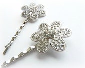 Flower Hair Pins,Bobby Pins ,Silver Plated