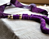 Long Purple Crochet Necklace with Handmade Beads