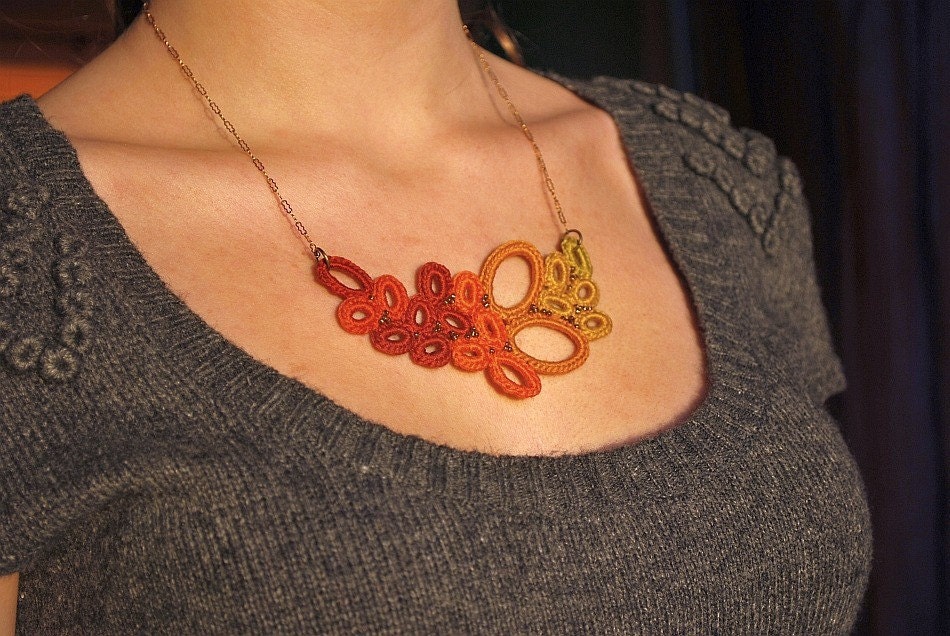 Saffron Leaves Crochet Necklace