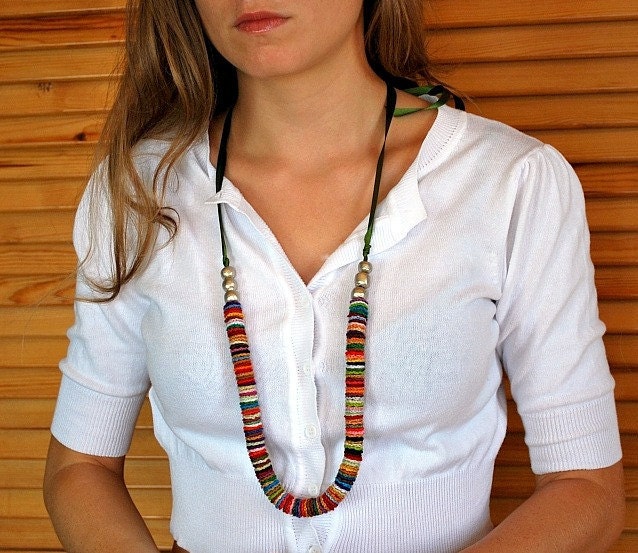 Long Purple Crochet Necklace with Handmade Beads