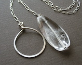 Clear Quartz Crystal Necklace, Lariat Necklace, Sterling Silver - Ice Lariat
