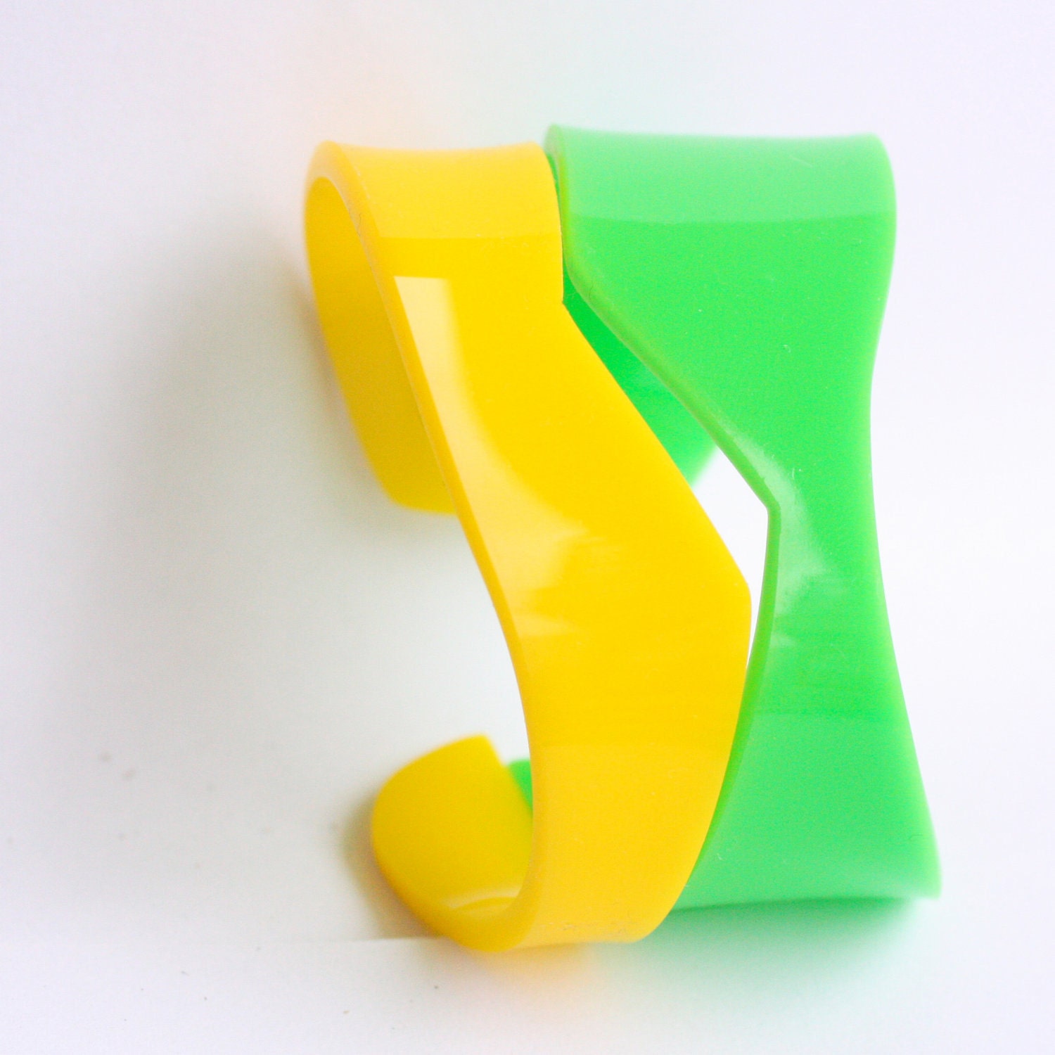 Color block  Plexiglass Acrylic cuff hand cut - Neon Green and yellow - HelenaRibeiro