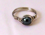 Hematite Black Pearl Wire wrapped Nickel Silver Ring