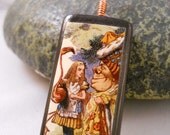 Alice and the Queen of Heart Playing Flamingo Crochet Bamboo Tile Necklace