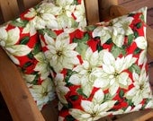 FREE U.S. Shipping Pillow Covers Christmas Snow Poinsettia PAIR