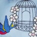 Appliqué Throw Pillow with Tattoo Style Birdcage and Swallow READY TO SHIP