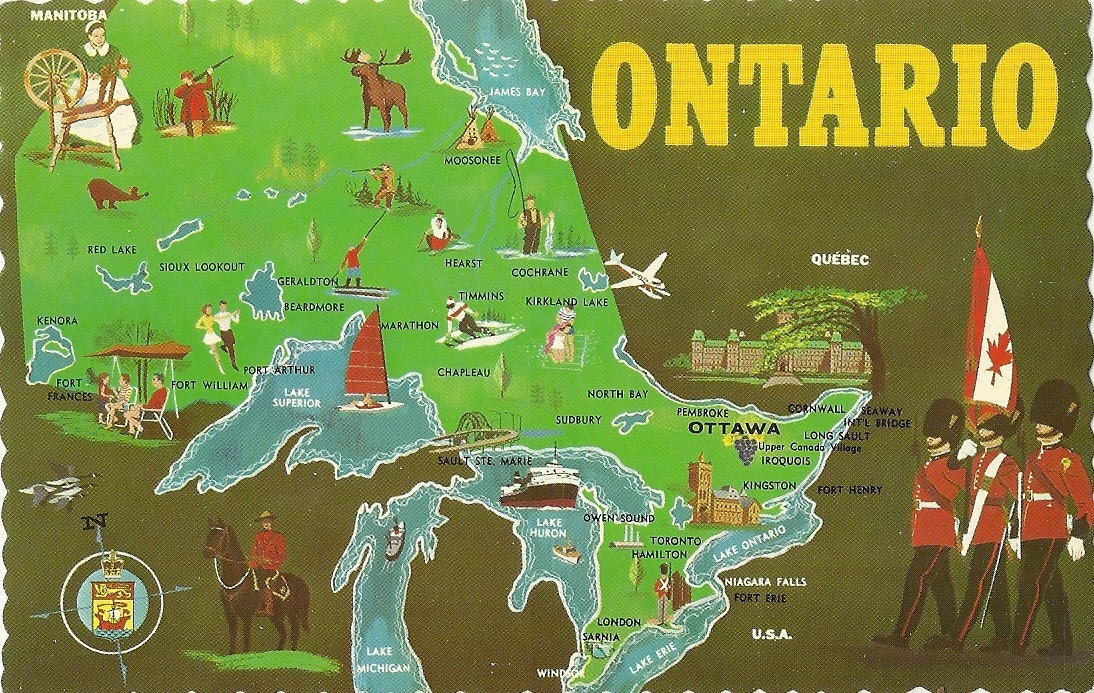Vintage  Map Postcard - Ontario, Canada