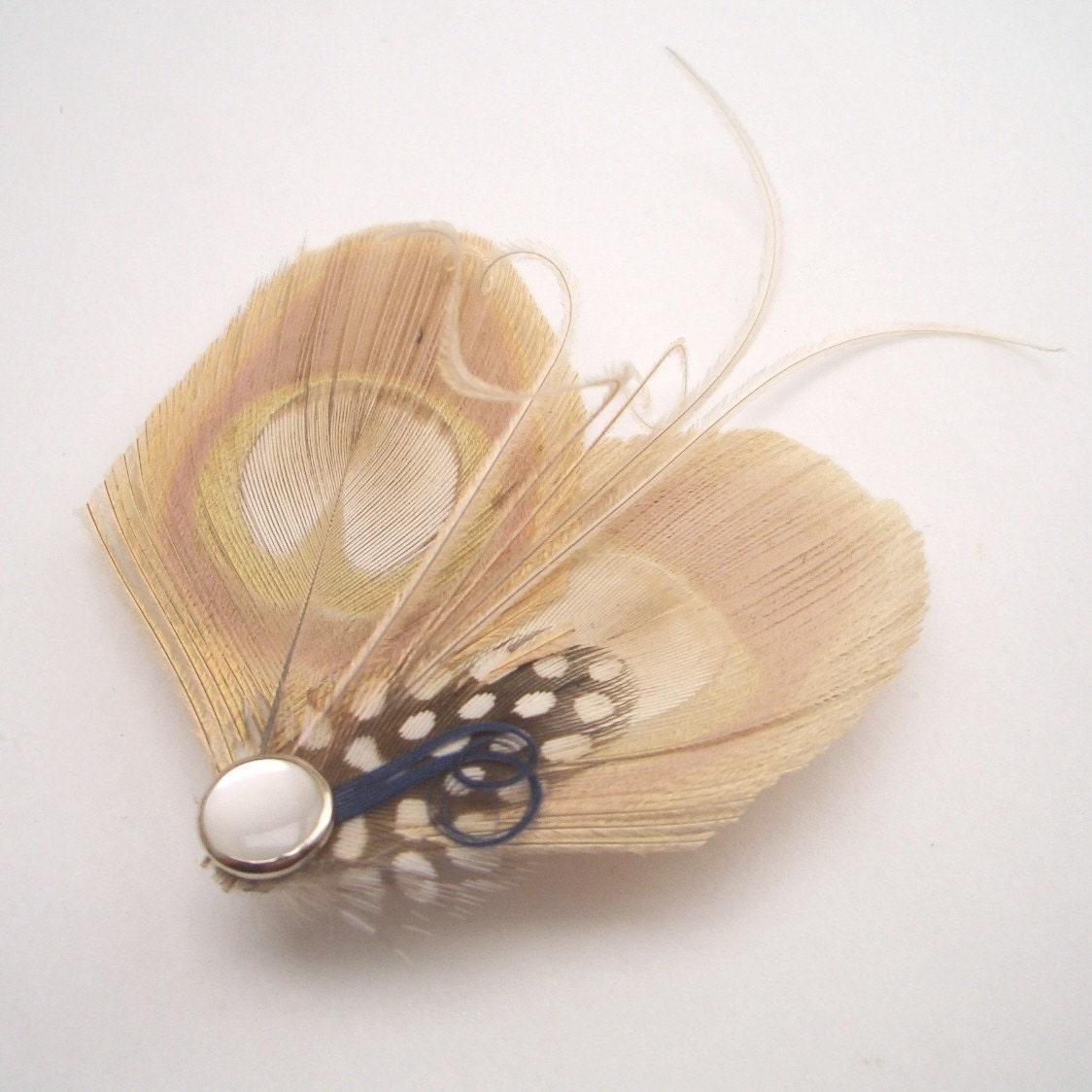 EMMA - Cream and Navy Petite Peacock Clip with Pearl Finish - Made to Order